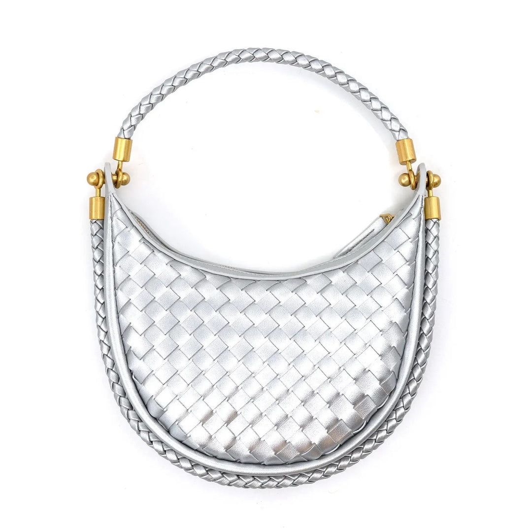 MINI WOVEN TOP HANDLE BAG-SILVER