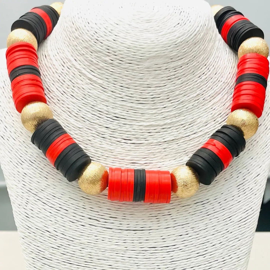 GAME DAY SCHOOL SPIRIT NECKLACE-RED/BLACK