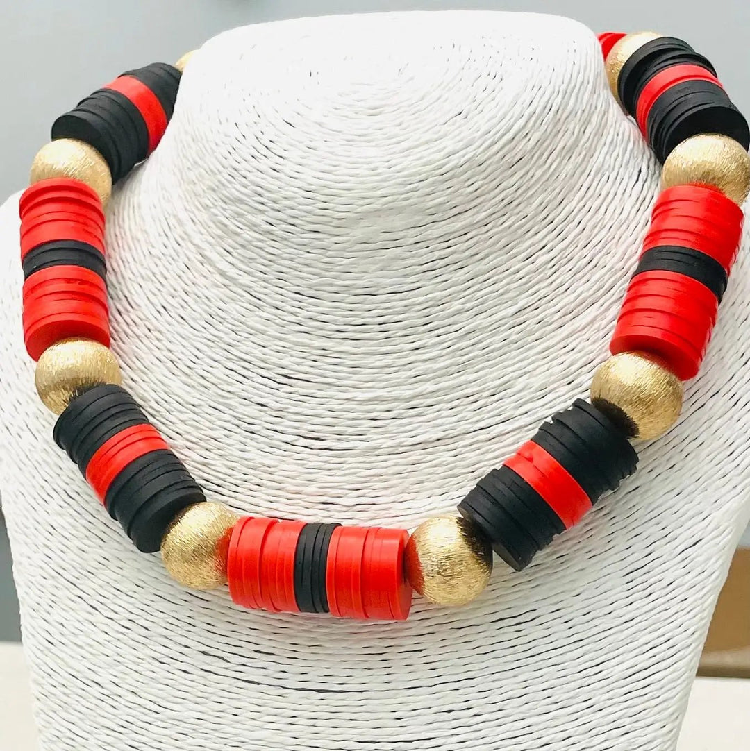 GAME DAY SCHOOL SPIRIT NECKLACE-RED/BLACK