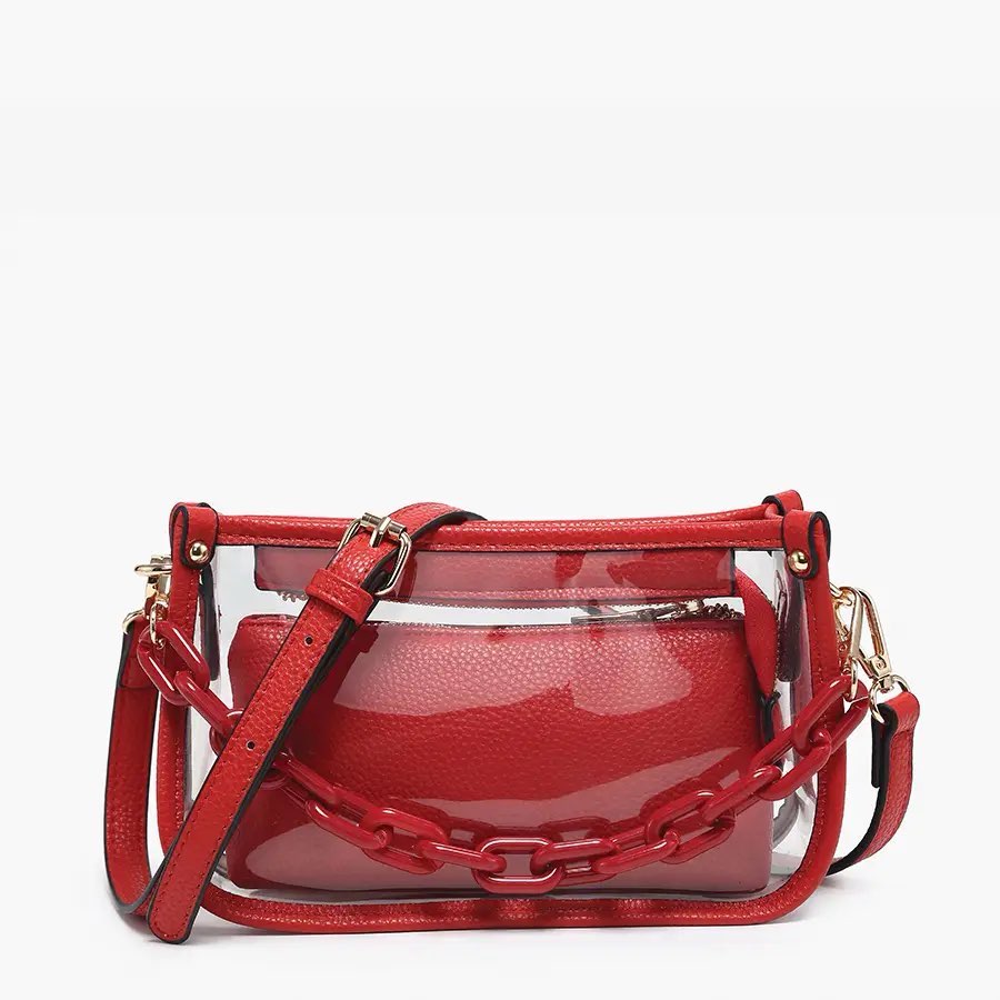 JESSICA STADIUM CLEAR CROSSBODY BAG-RED