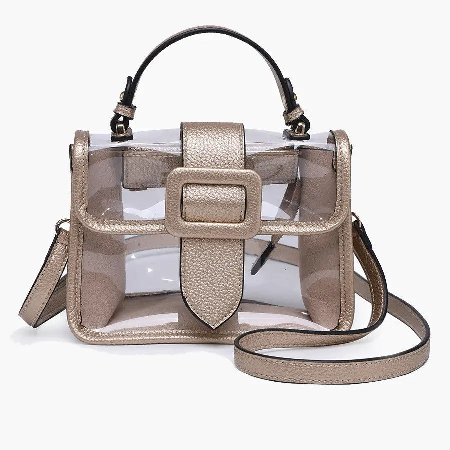 TONI CLEAR FLAPOVER CROSSBODY BAG-GOLD