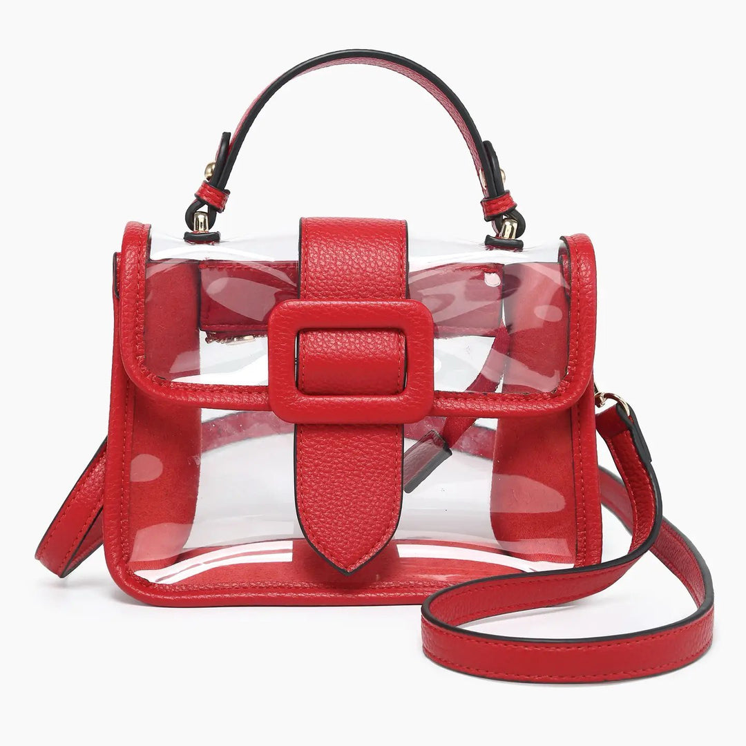 TONI CLEAR FLAPOVER CROSSBODY BAGS-RED