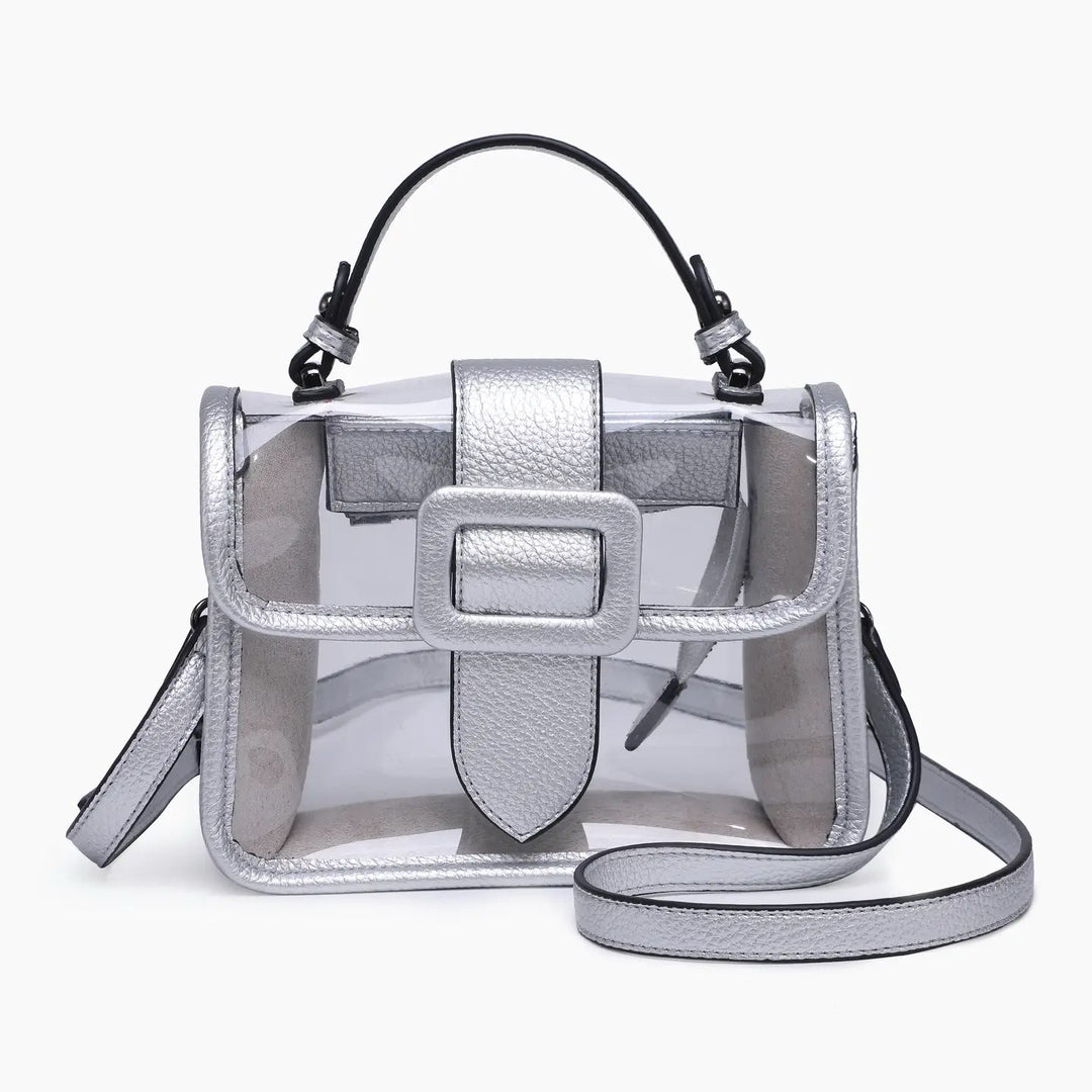 TONI CLEAR FLAPOVER CROSSBODY BAG-SILVER