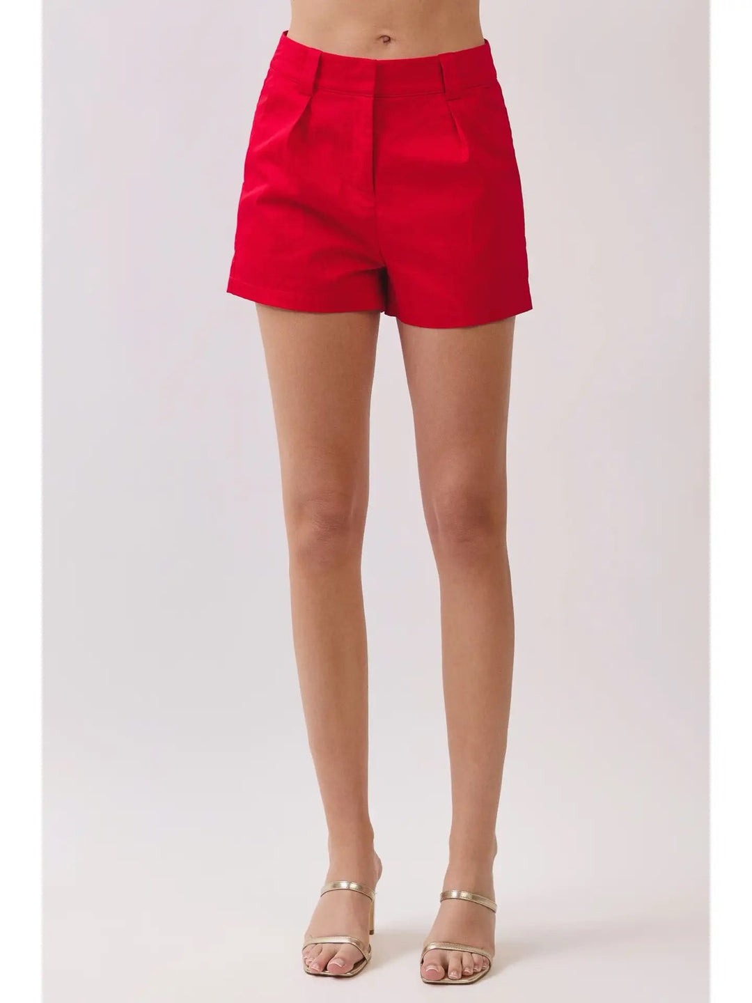 SOLID TAILORED HIGH WAISTED SHORTS-RED
