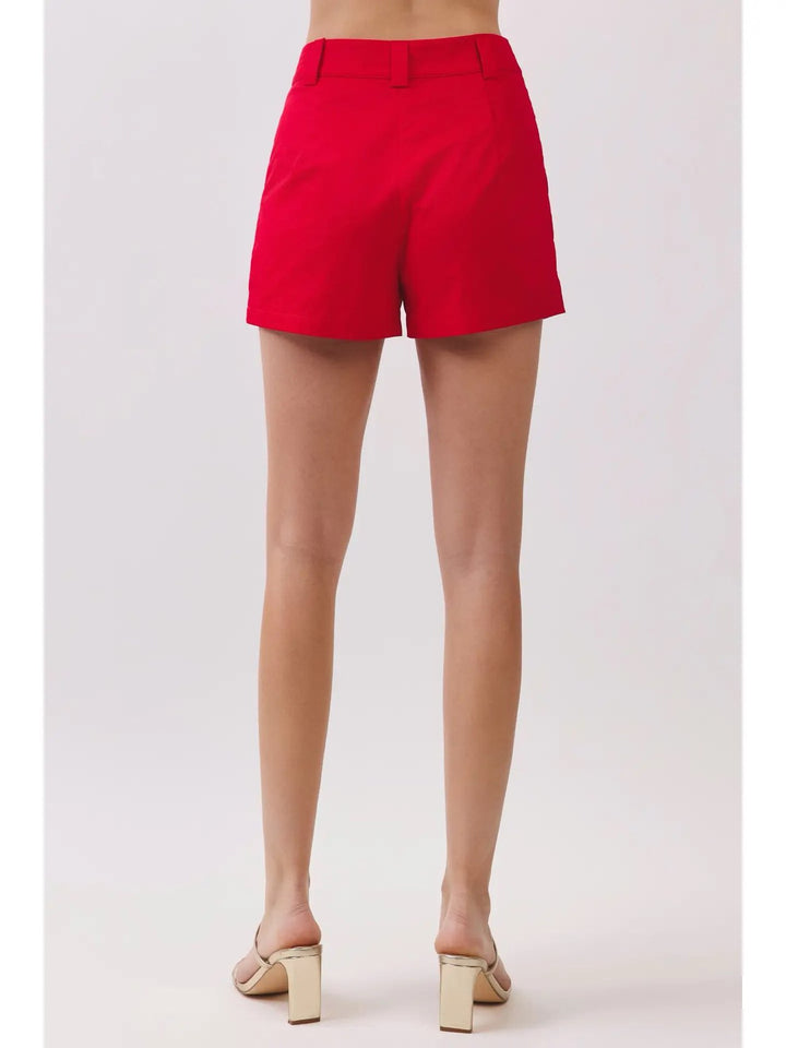 SOLID TAILORED HIGH WAISTED SHORTS-RED