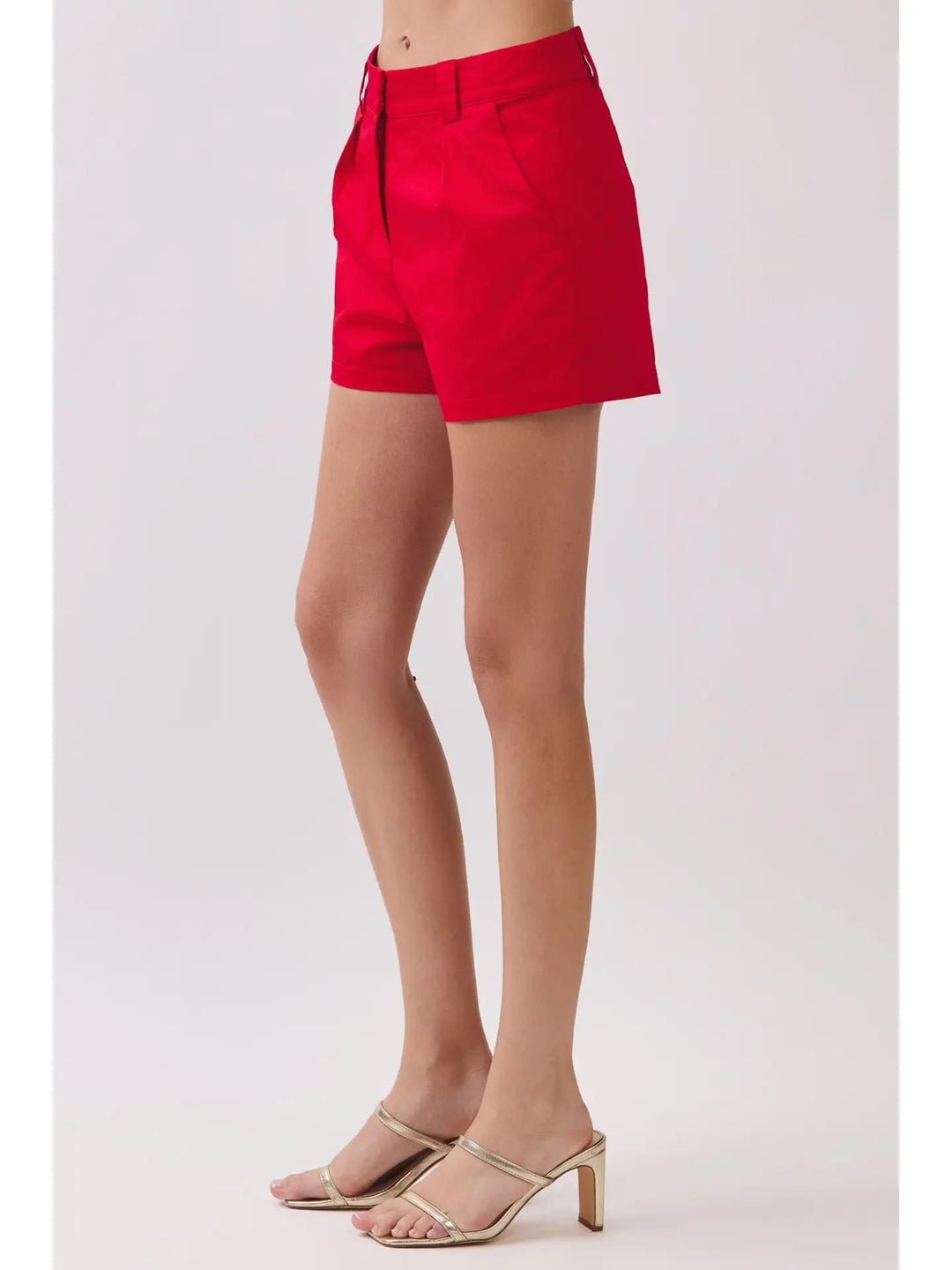 SOLID TAILORED HIGH WAISTED SHORTS-RED