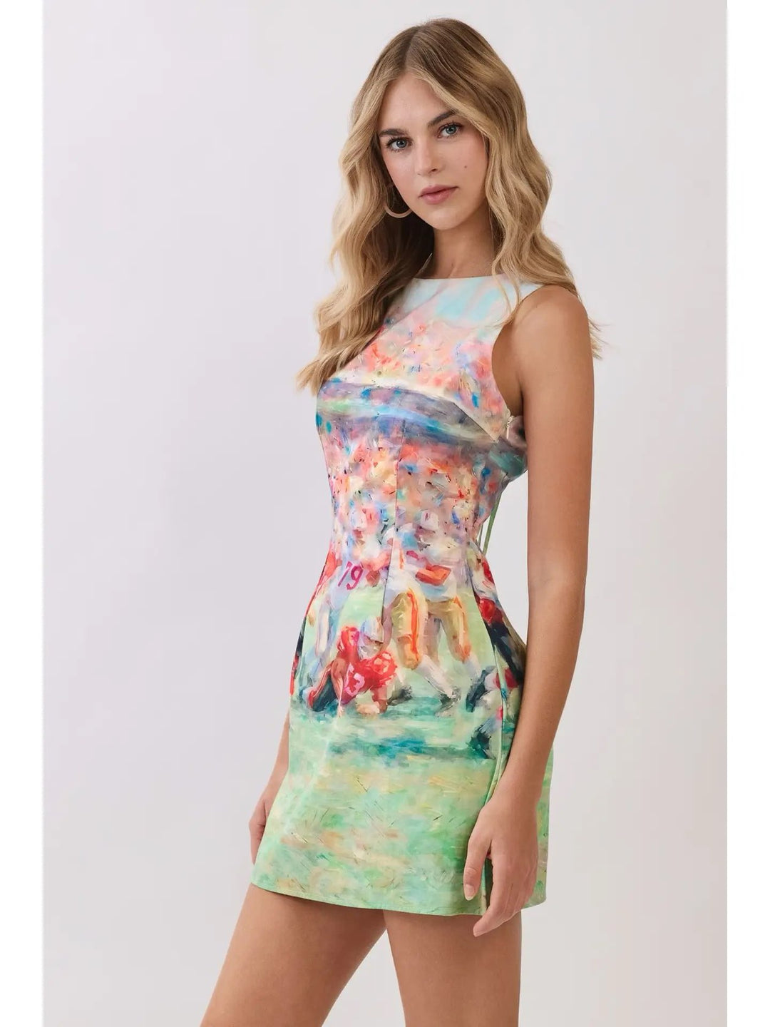 GAMEDAY PRINT OPEN BACK MINI DRESS-GREEN MULTI