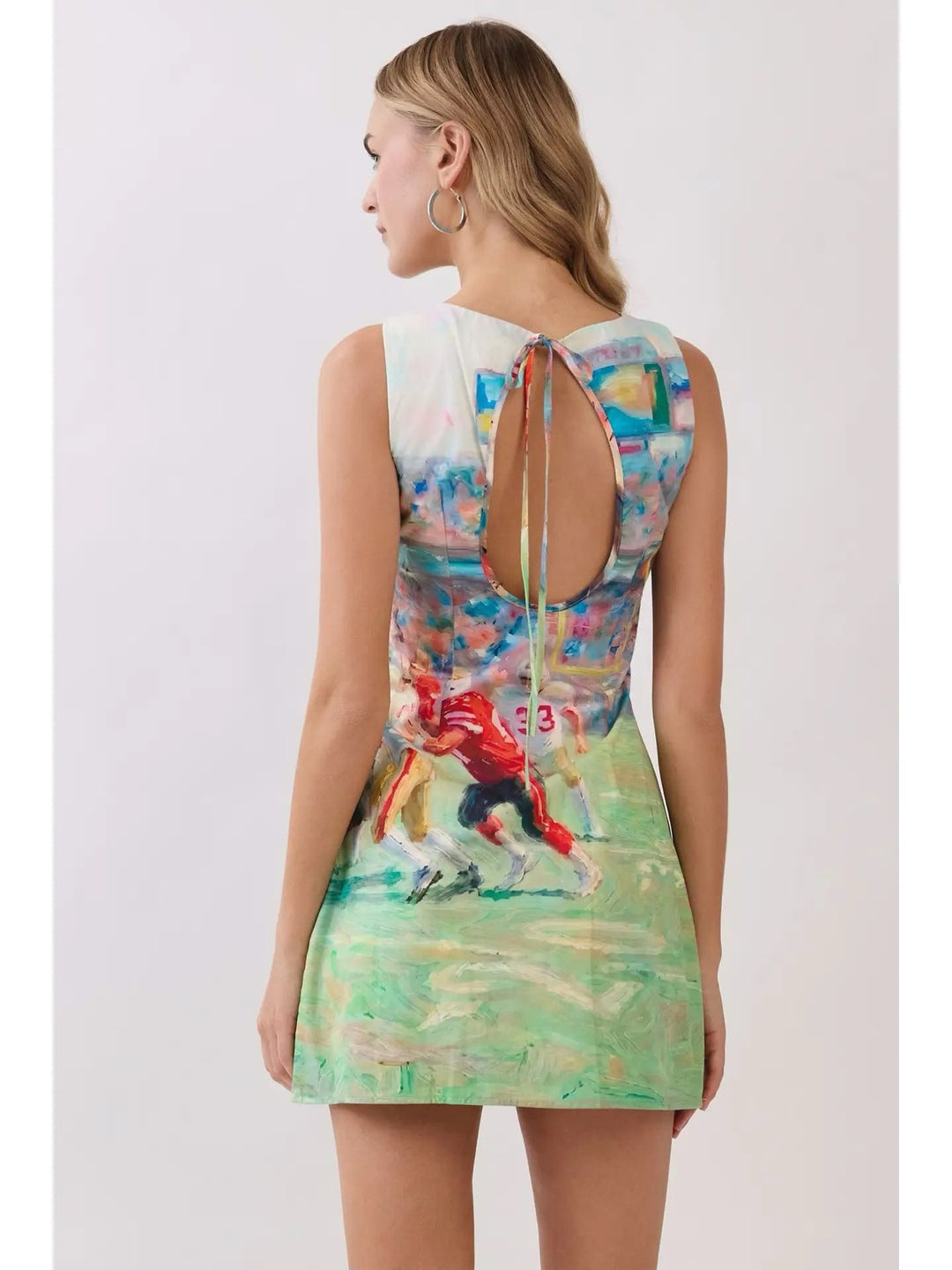 GAMEDAY PRINT OPEN BACK MINI DRESS-GREEN MULTI