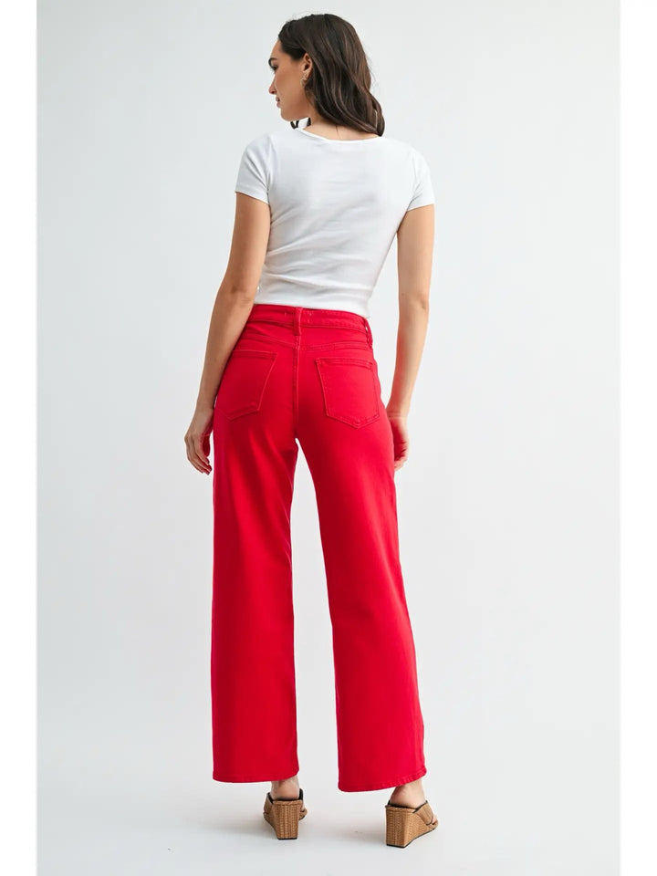 VINTAGE HIGH RISE STRAIGHT JEANS-RED