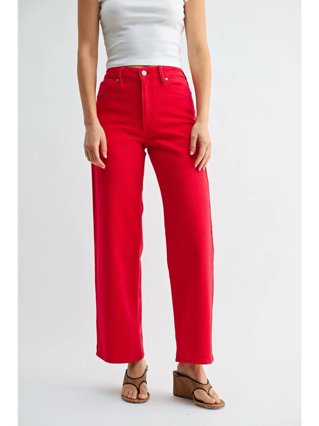VINTAGE HIGH RISE STRAIGHT JEANS-RED