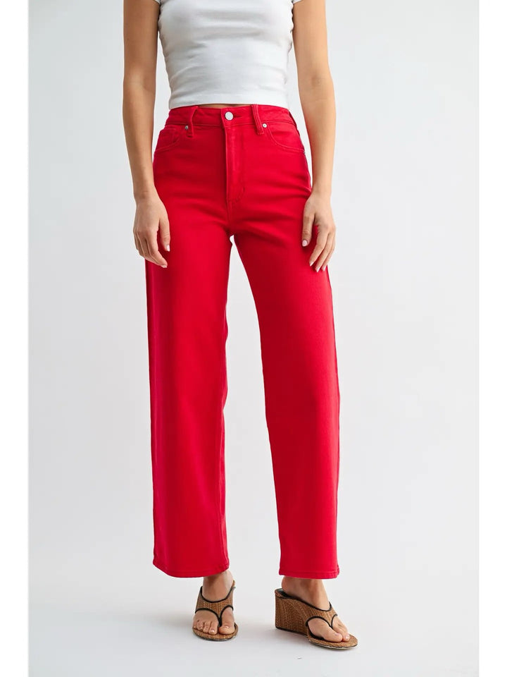 VINTAGE HIGH RISE STRAIGHT JEANS-RED