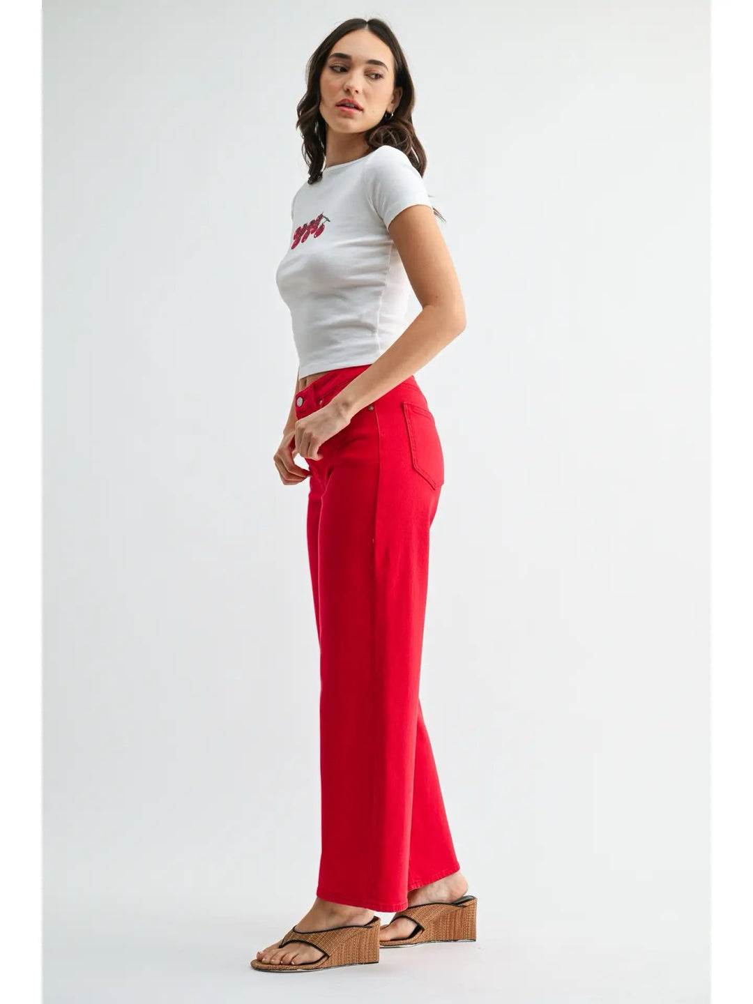 VINTAGE HIGH RISE STRAIGHT JEANS-RED