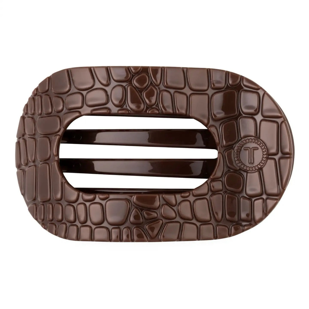 CROCODILE LARGE FLAT ROUND HAIR CLIP-BROWN