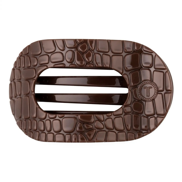 CROCODILE LARGE FLAT ROUND HAIR CLIP-BROWN