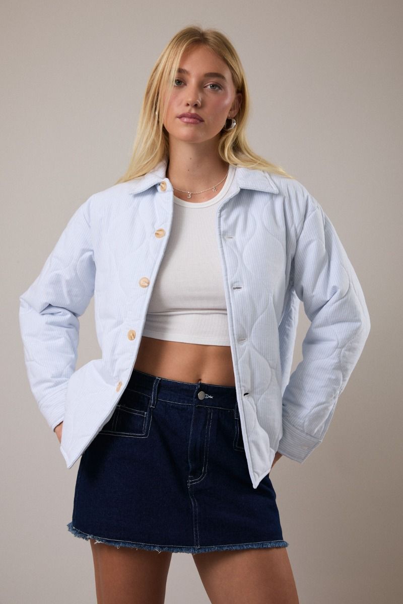 LONG SLEEVE STRIPED COAT-LT BLUE WHITE