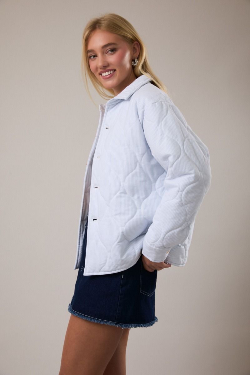 LONG SLEEVE STRIPED COAT-LT BLUE WHITE