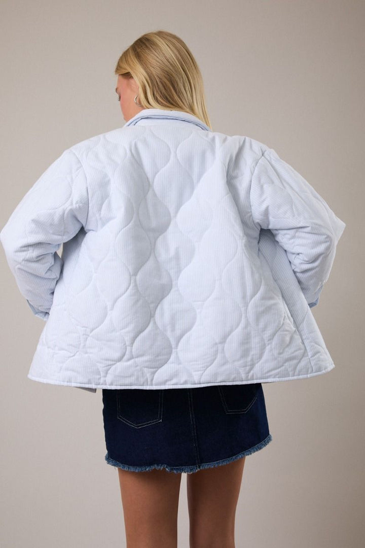 LONG SLEEVE STRIPED COAT-LT BLUE WHITE