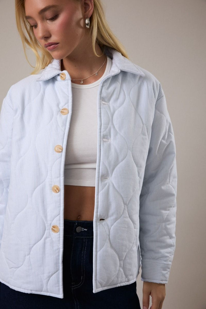 LONG SLEEVE STRIPED COAT-LT BLUE WHITE