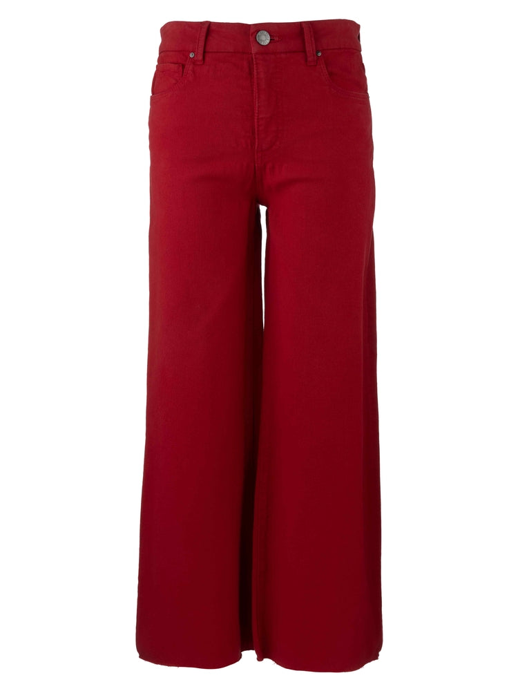 MEG HIGH RISE FAB AB WIDE LEG RAW HEM-RUBY RED