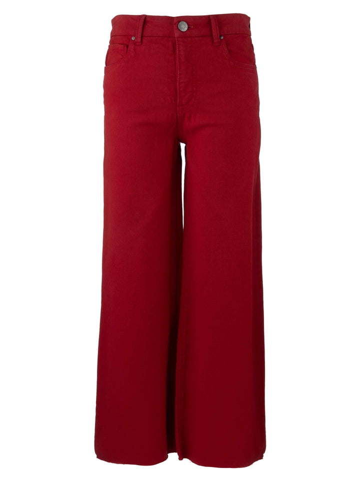 MEG HIGH RISE FAB AB WIDE LEG RAW HEM-RUBY RED