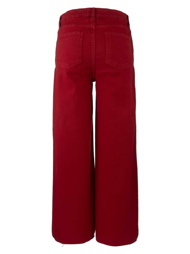 MEG HIGH RISE FAB AB WIDE LEG RAW HEM-RUBY RED