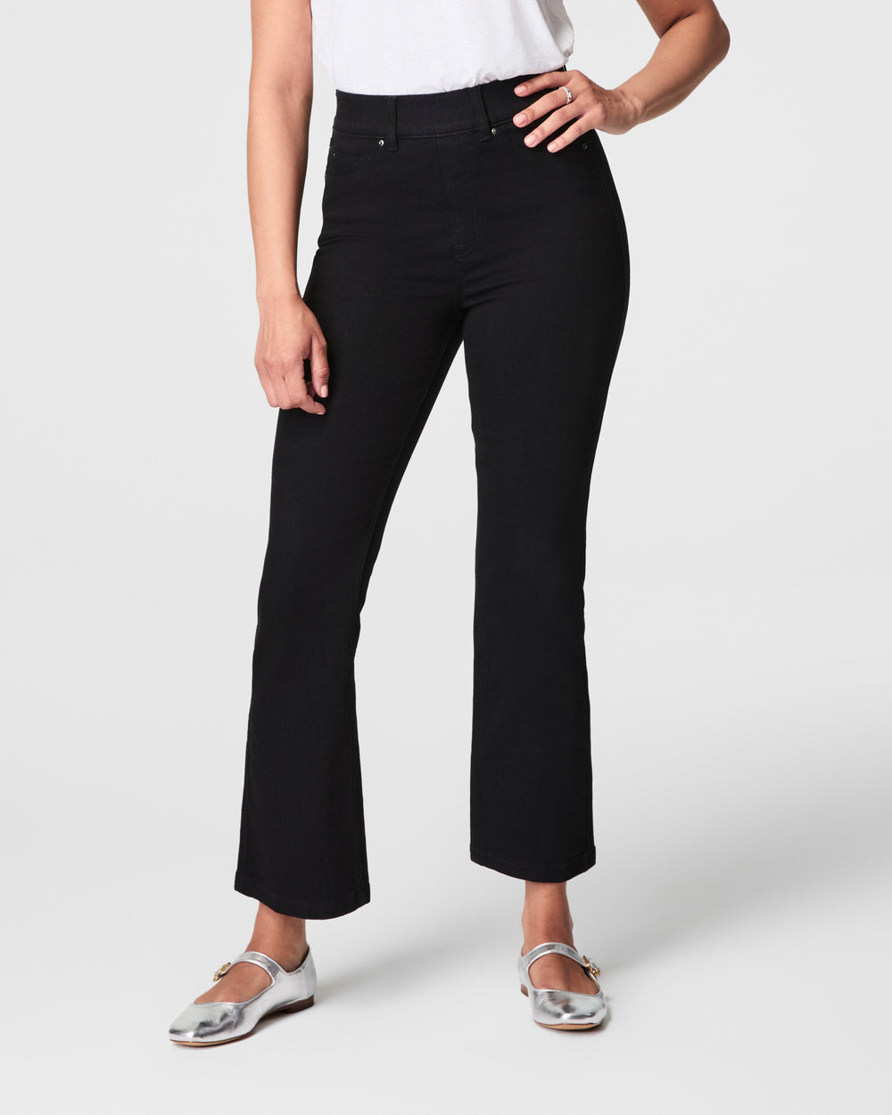 black pull on style denim with kick flare