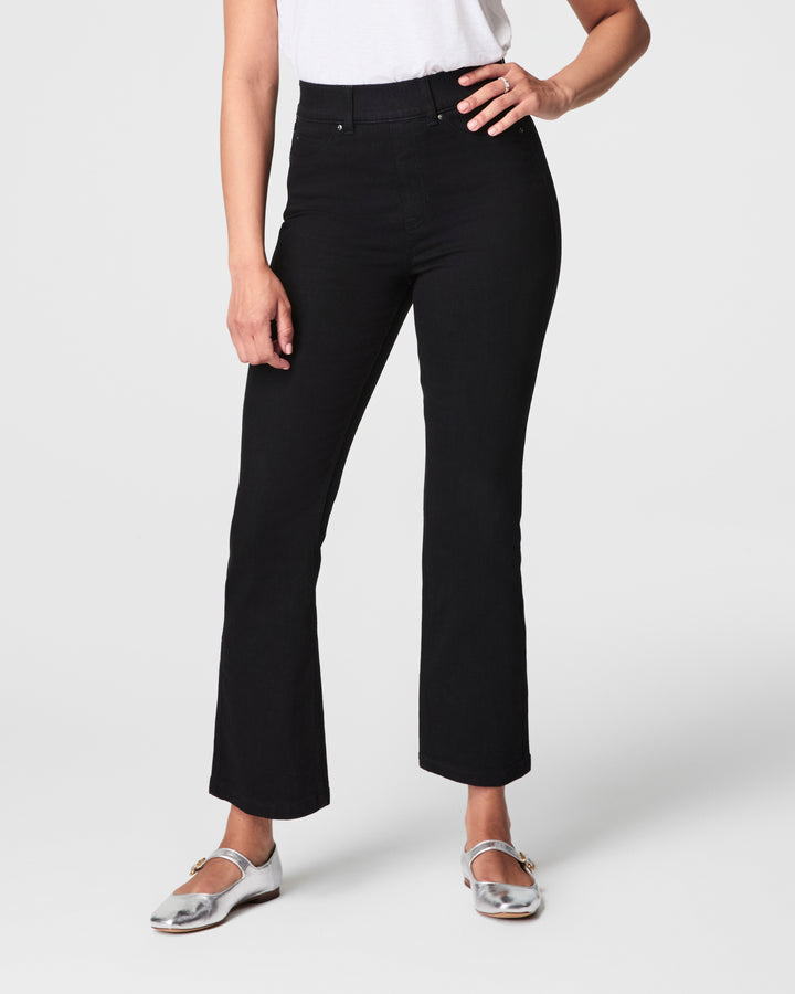 black pull on style denim with kick flare