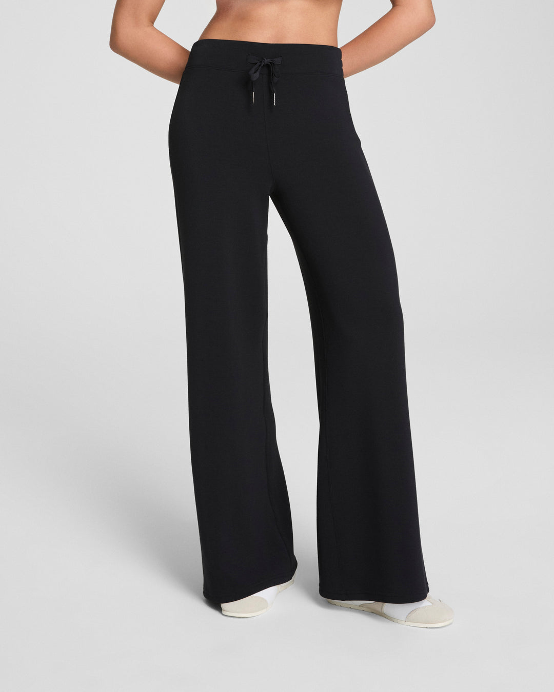 black athleisure wide left pant with drawstring waist