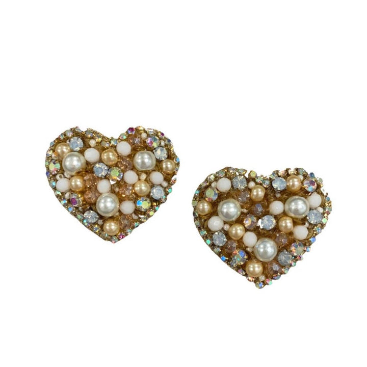 PEARL HEART STUD EARRINGS