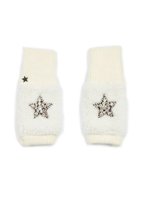 FAUX SHERPA STAR MITTENS - IVORY