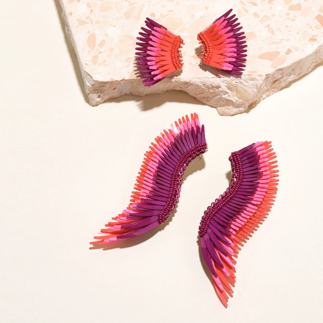 TRIPLE OMBRE LAYERED MINI MADELINE EARRING - PINK MAROON