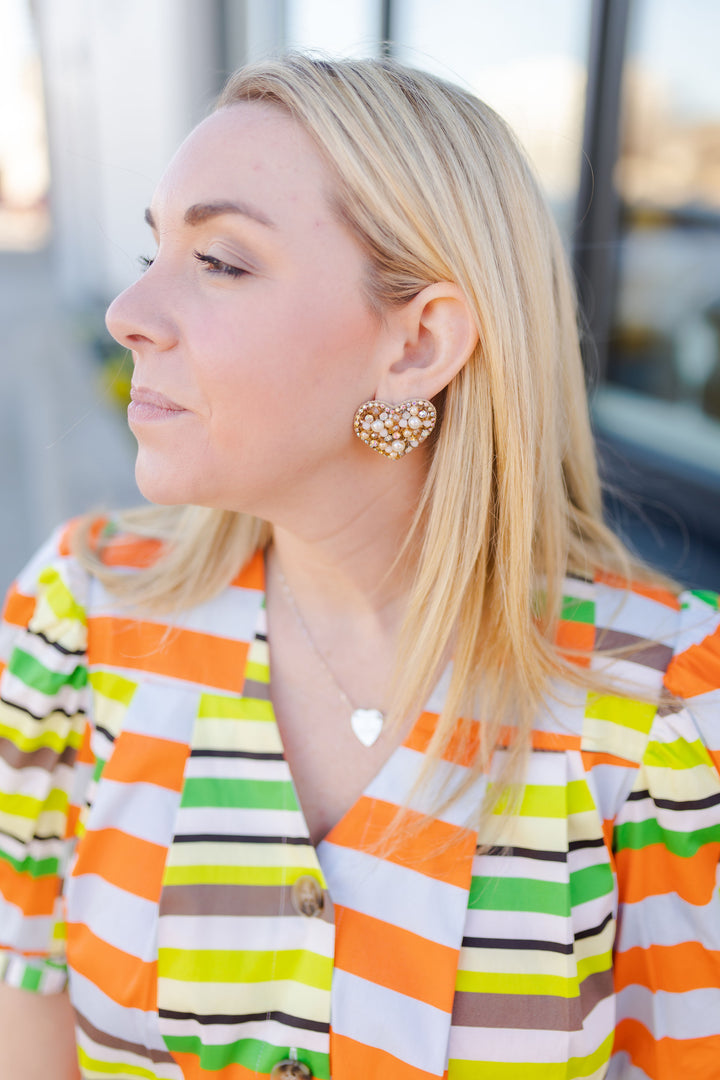 PEARL HEART STUD EARRINGS