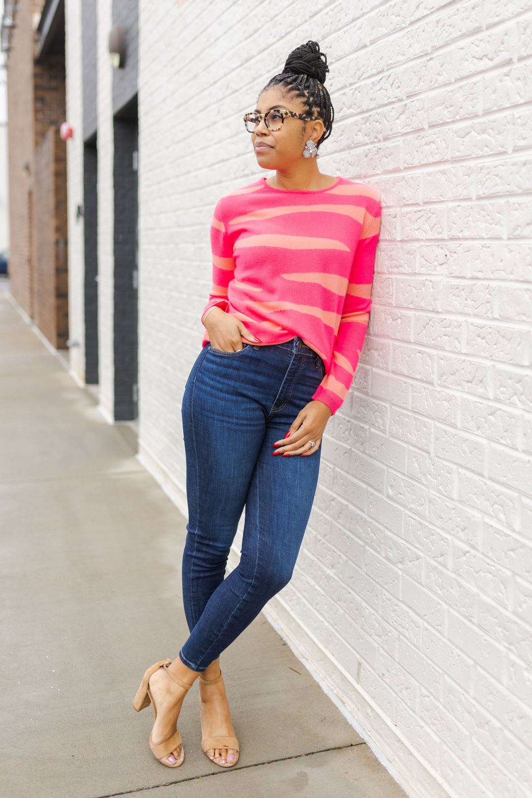 TIGER CREW SWEATER - NEON PINK/CORAL