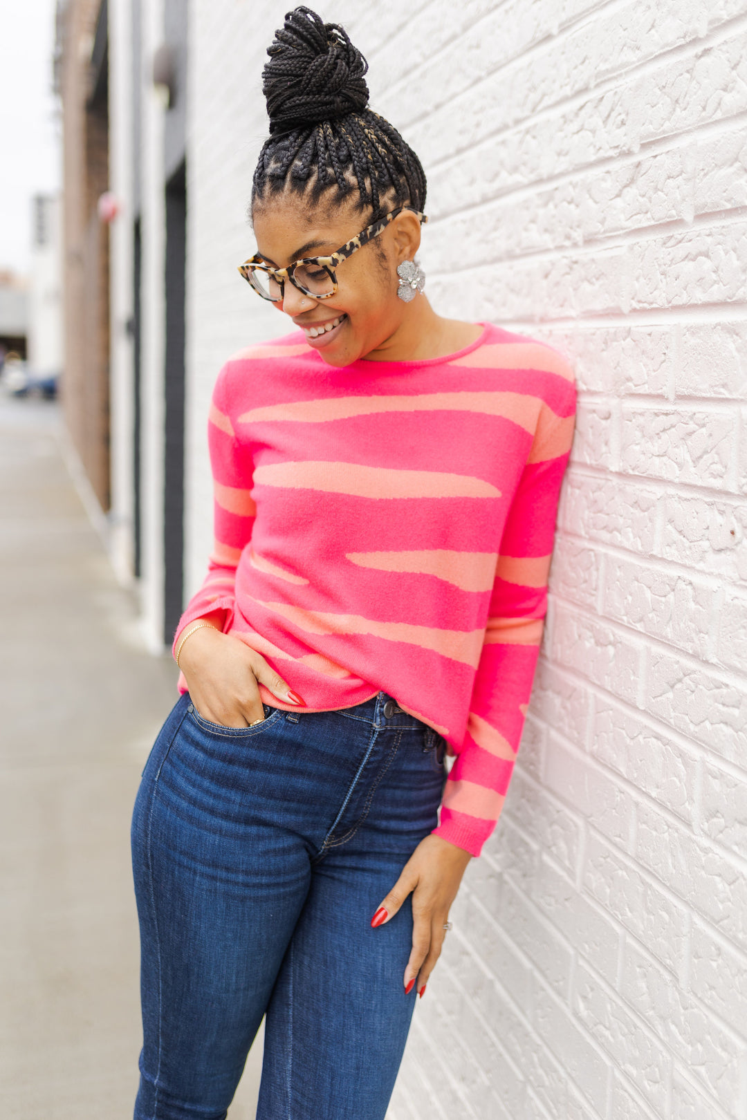 TIGER CREW SWEATER - NEON PINK/CORAL