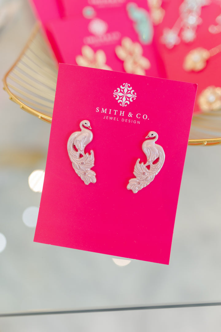 PERCHED PEACOCK EARRINGS- PINK