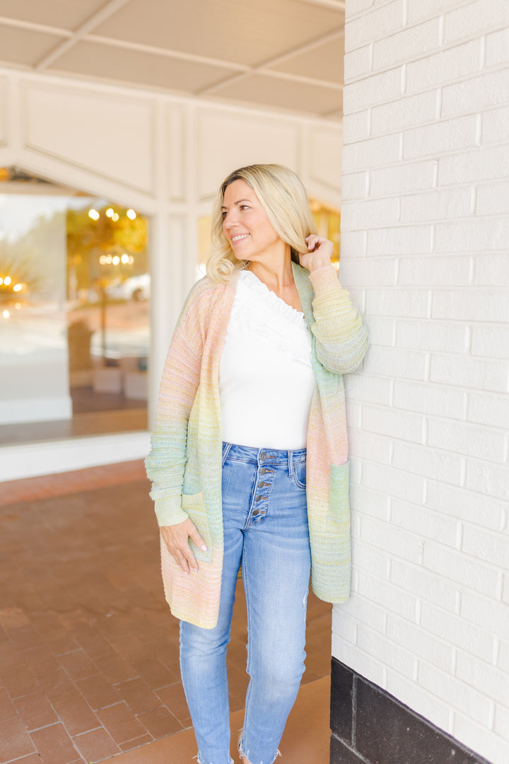 KNITTED OPEN CARDIGAN- GREEN OMBRE MULTI