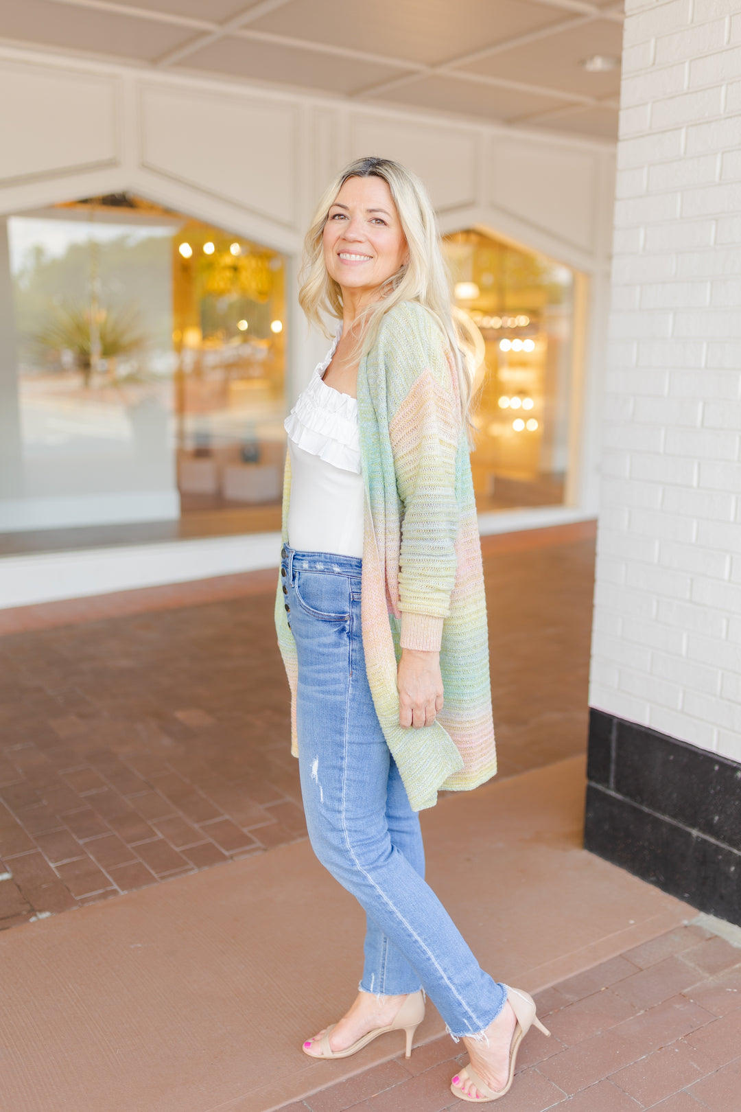 KNITTED OPEN CARDIGAN- GREEN OMBRE MULTI