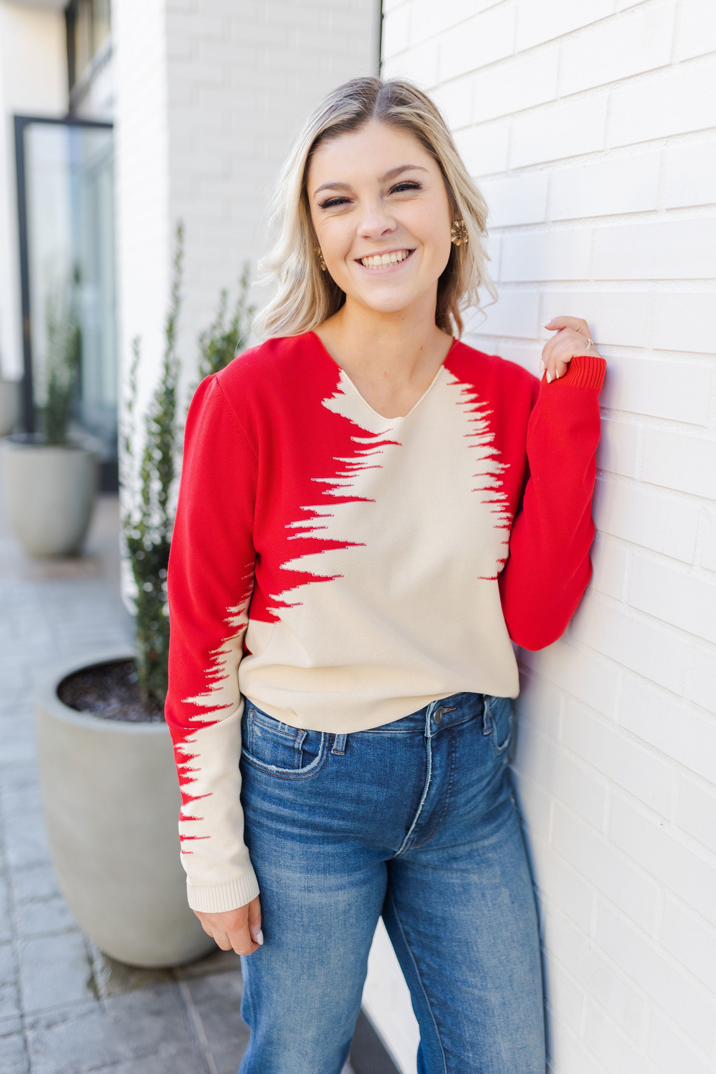 Cream and deals red sweater