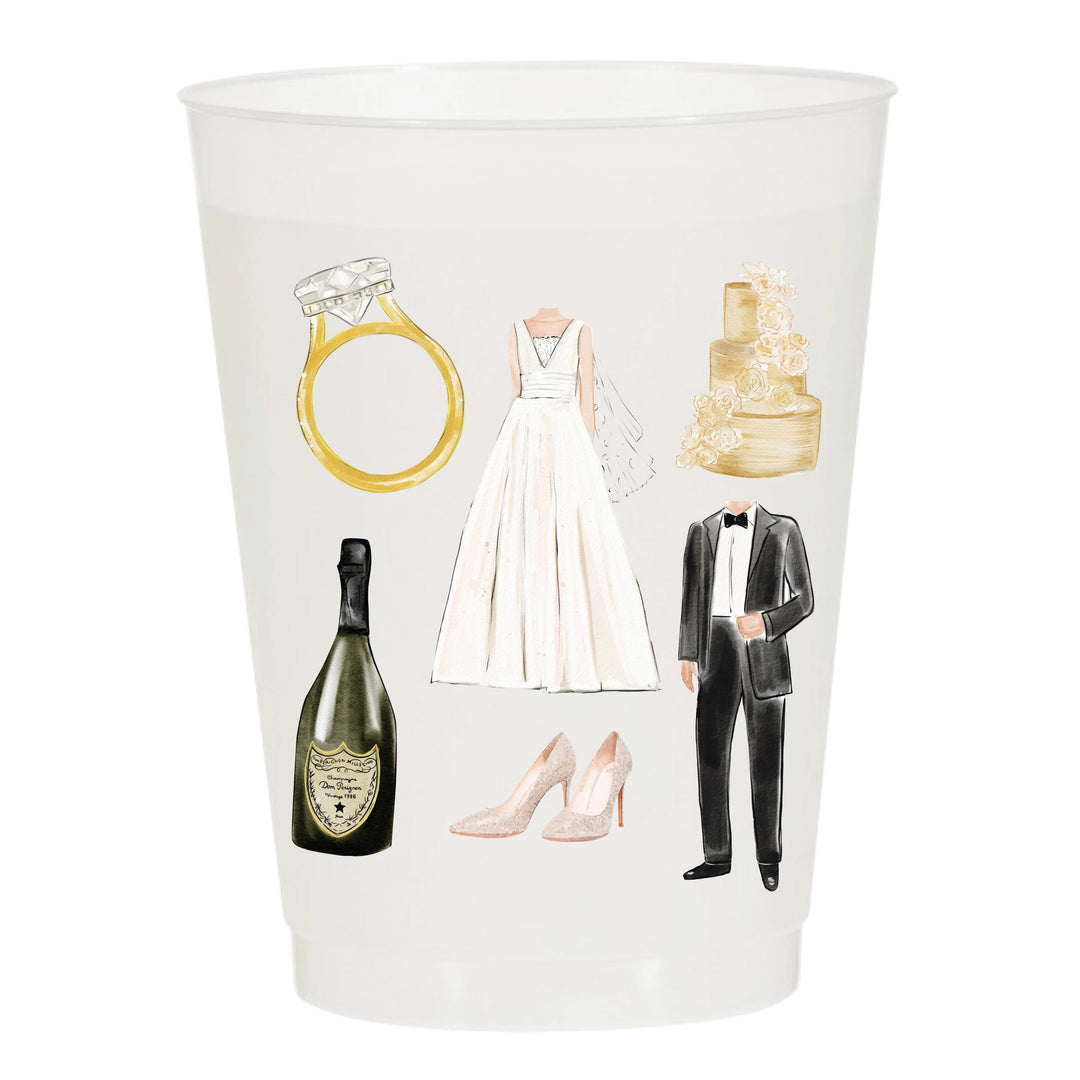WEDDING COLLAGE DRESS TUX CAKE RING CHAMPAGNE PARTY CUPS