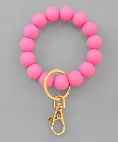 SOLID COLOR SILICONE BALL KEY RING BRACELET - PINK