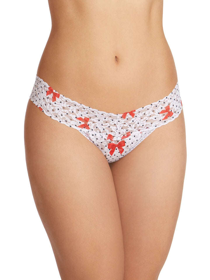 DOTTY BOWS LOW RISE THONG- WHITE/RED