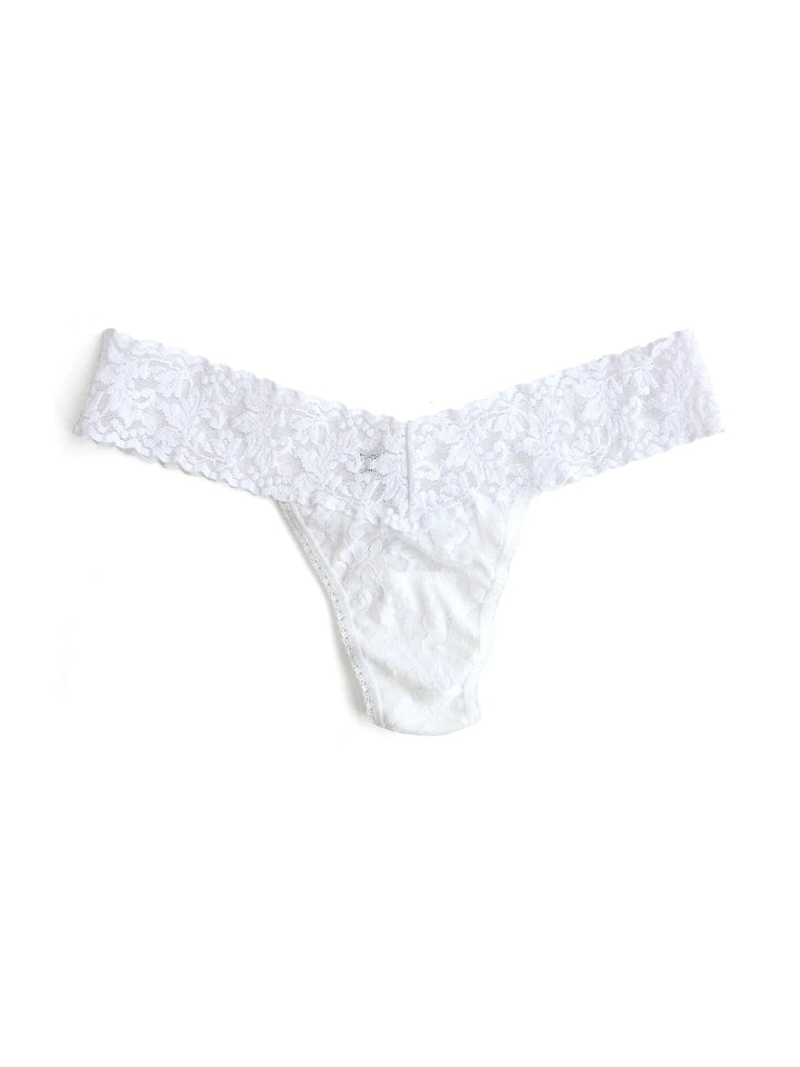 SIGNATURE LACE LOW RISE THONG- WHITE