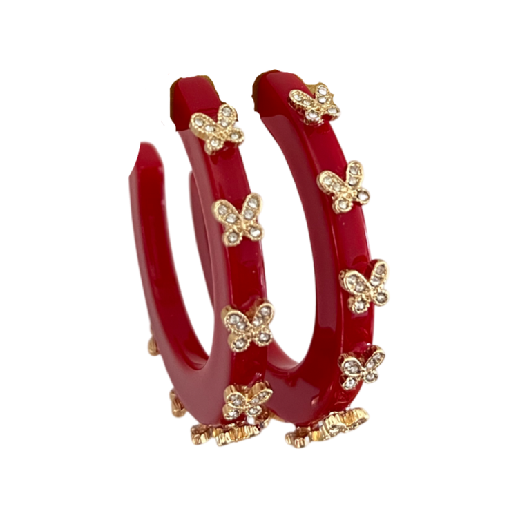 LARGE BUTTERFLY JEWEL HOOPS- RED