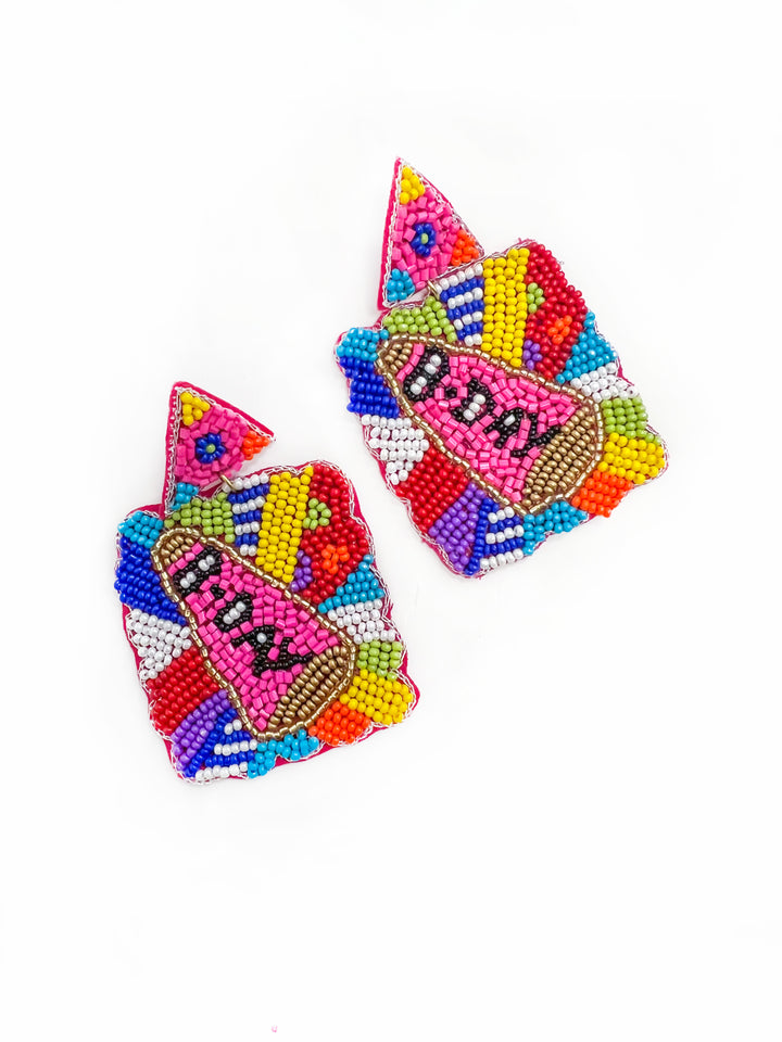 BEADED BDAY EARRINGS- BRIGHT COLORFUL