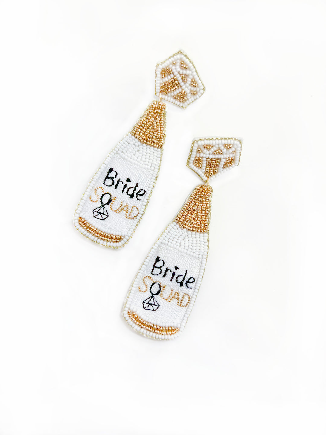 BEADED BOTTLE BRIDE EARRINGS- WHITE