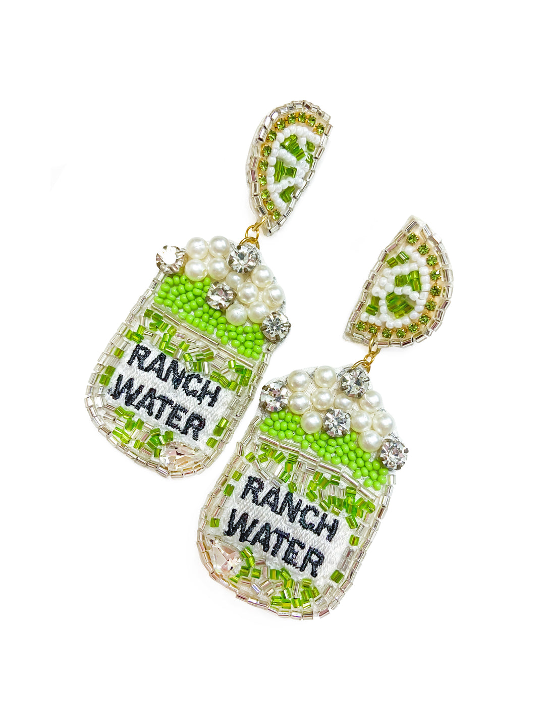 RANCH WATER CAN BEADED EARRING- LIME