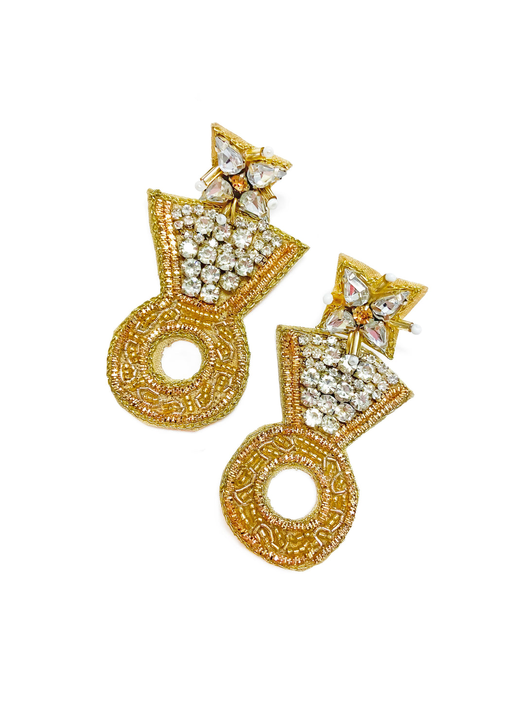 CRYSTAL BEAD RING EARRING- GOLD