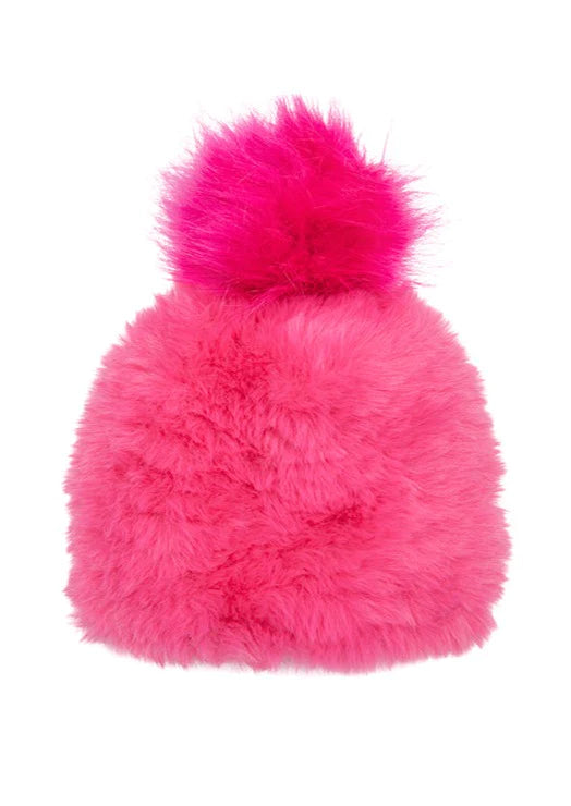 FAUX POM HAT - HOT PINK