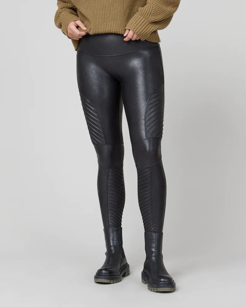 Spanx Faux Leather Moto Leggings Women Size: M Black High Rise Stretch