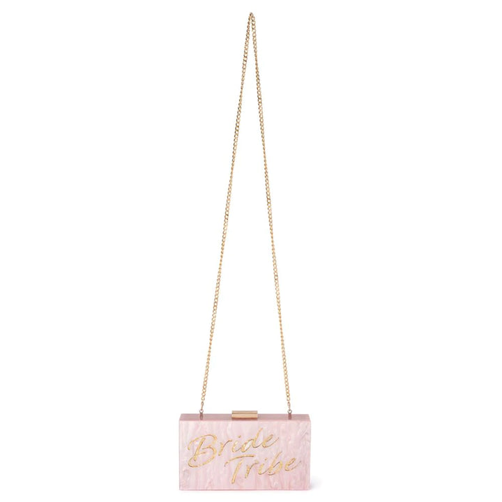 BRIDE TRIBE ACRYLIC CLUTCH- GOLD/PINK